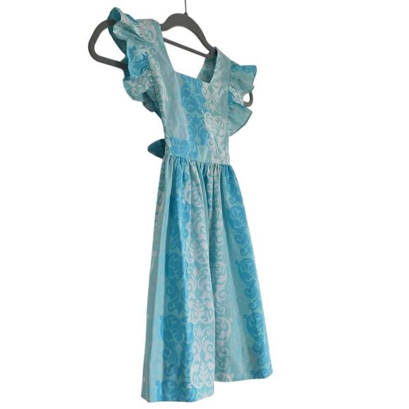 Eleanor Rose Girl's Size 6-7 Blue White Swirl Velma 530 Ruffle Sleeve Sundress - Picture 5 of 5